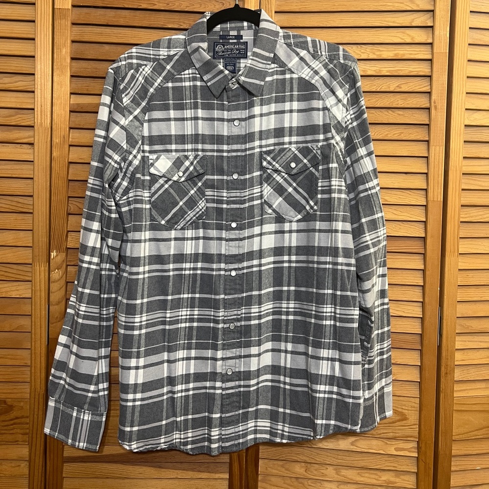 Grey plaid flannel button down